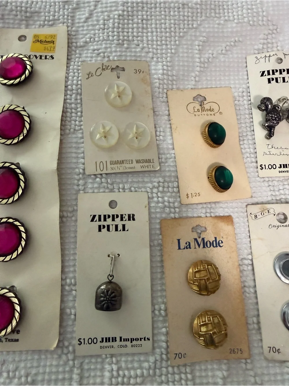 Vintage Button & Zipper Pull Lot La Mode Le Chic Sterling Silver Poodle JHB